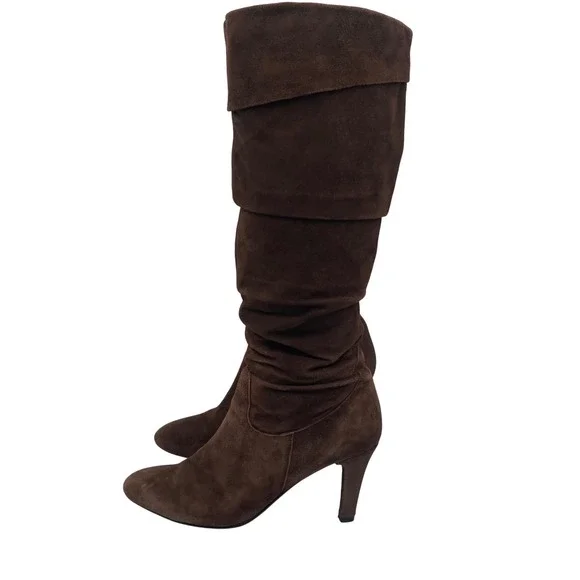 Vaneli Italian Brown Suede Slouchy Knee High Kitten Heel Boots Women's Size 7.5 - Picture 2 of 8